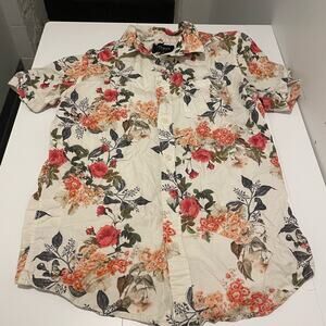 PacSun Brand Men's Small Floral Casual Button Down Shirt White and Coral